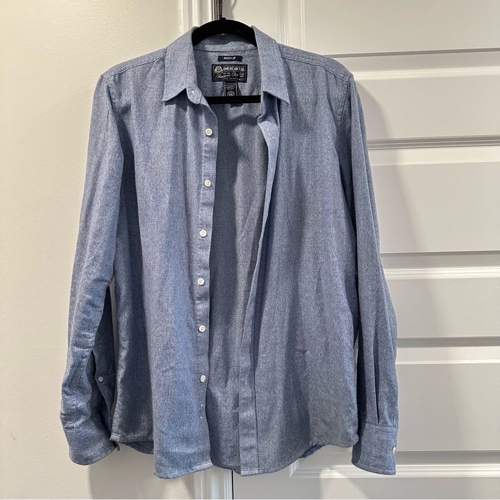 American Rag Men's Casual Light Blue Button-Down Shirt Size M
